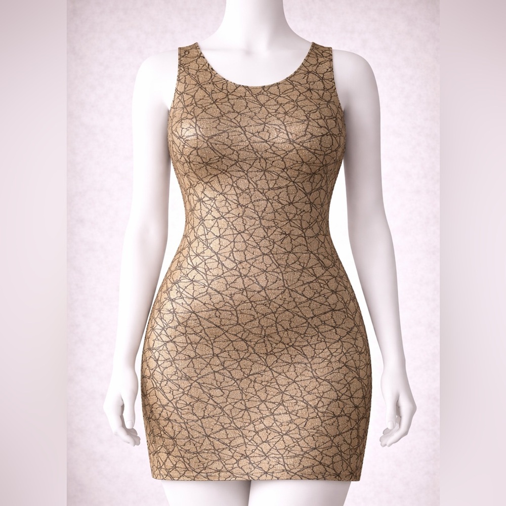 Symphony Gold and Black Metallic Geometric Evening Dress